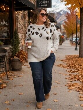 Haptics by Holly Harper Leopard Two-Tone Jacquard Sweater NWT 3X